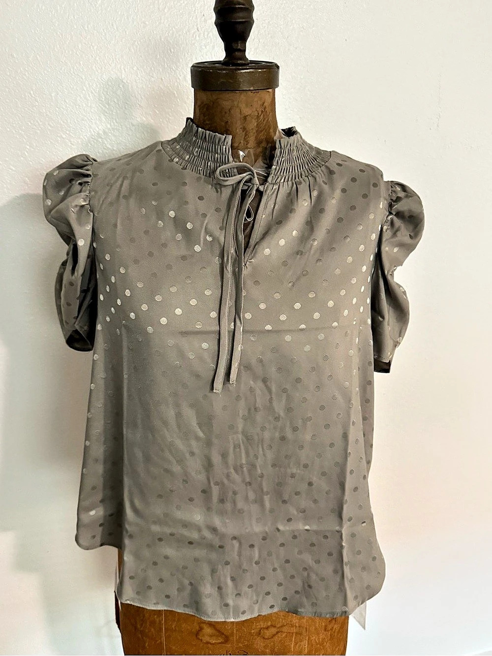 NWT Chenault Polka Dot Puff Sleeve Blouse in Green Size M